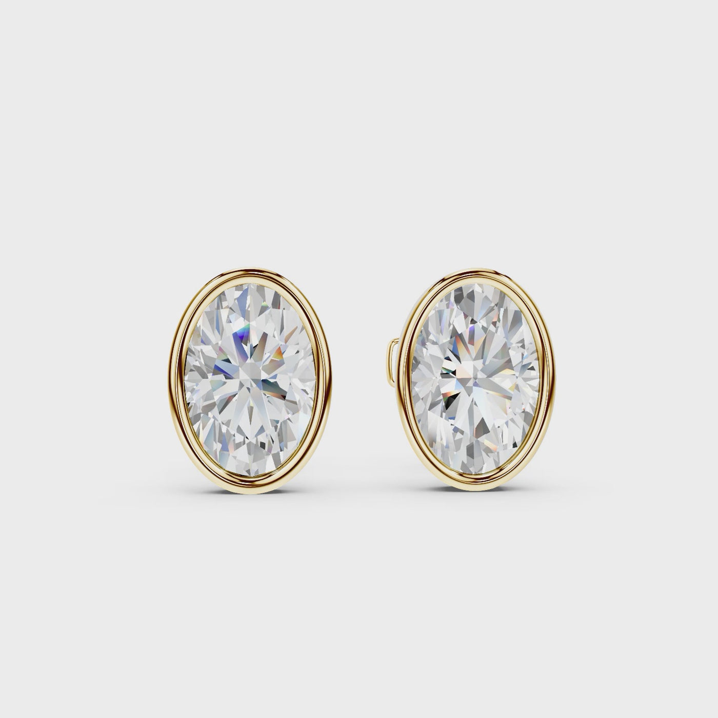 Bezel Set Martini Oval Studs - Yellow Gold - 360 view
