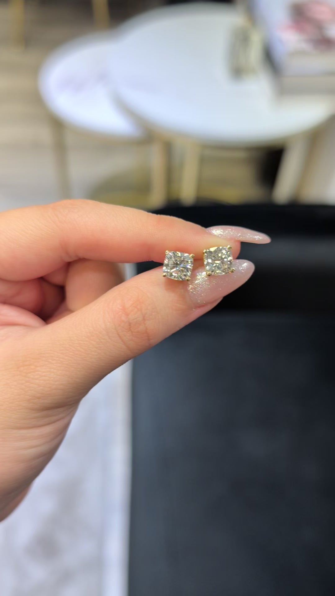 3.14 ct tw Cushion Lab-Grown Diamond Stud Earrings, 14K Yellow Gold - Geneva 4-Prong Basket, Screw-back