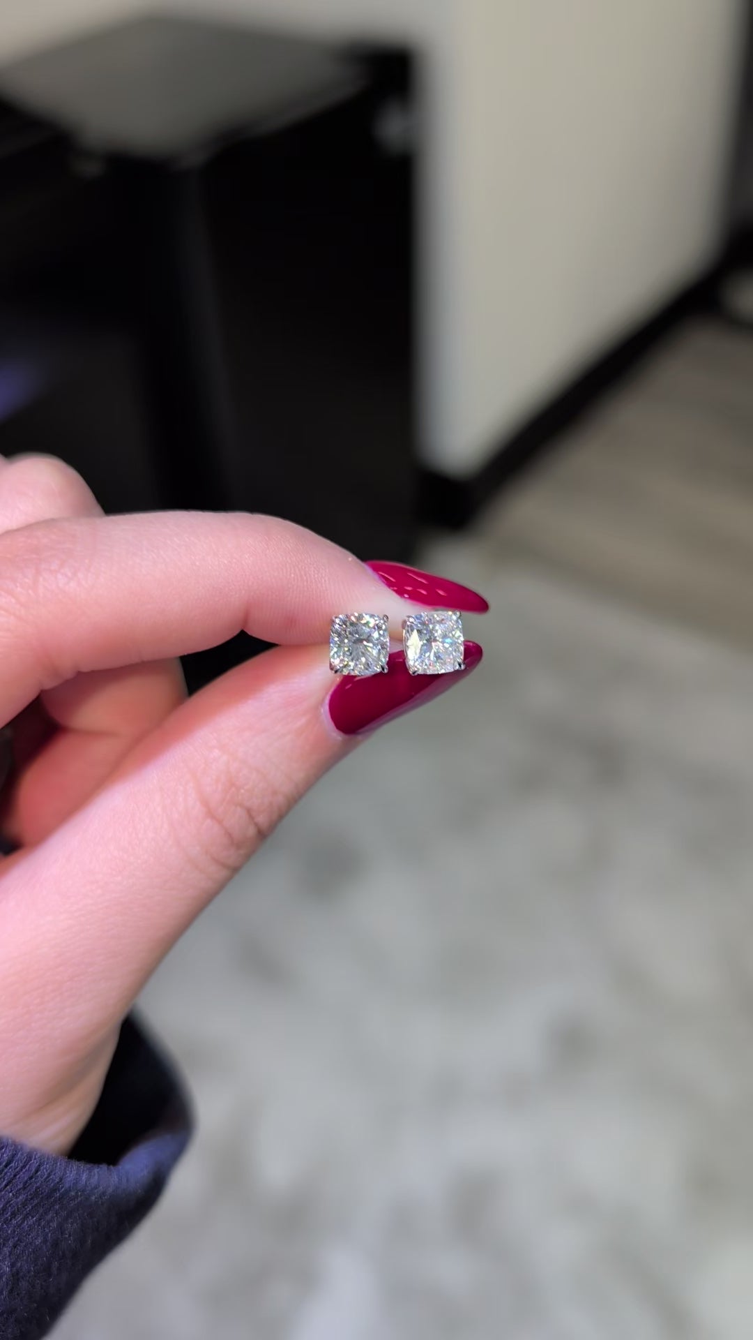 2.14 ct tw Cushion Lab-Grown Diamond Stud Earrings, 14K White Gold - Geneva 4-Prong Basket, Push-back