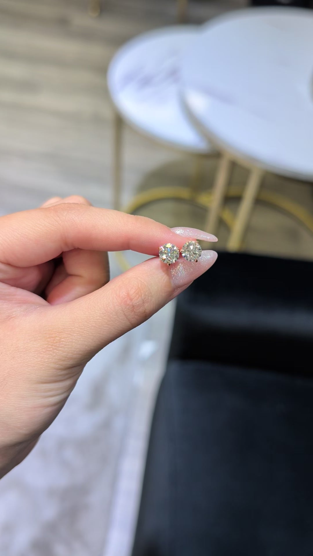 2.17 ct tw Round Lab-Grown Diamond Stud Earrings, 14K Rose Gold - Florence 3-Prong Martini, Screw-back