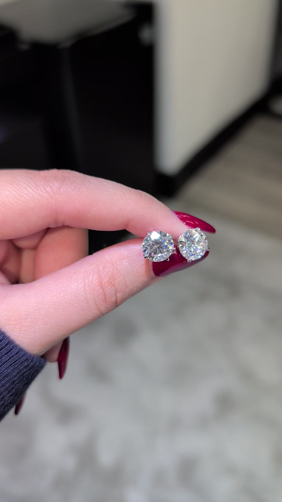 5.00 ct tw Round Lab-Grown Diamond Stud Earrings, 14K White Gold - Geneva 4-Prong Basket, Guardian-back