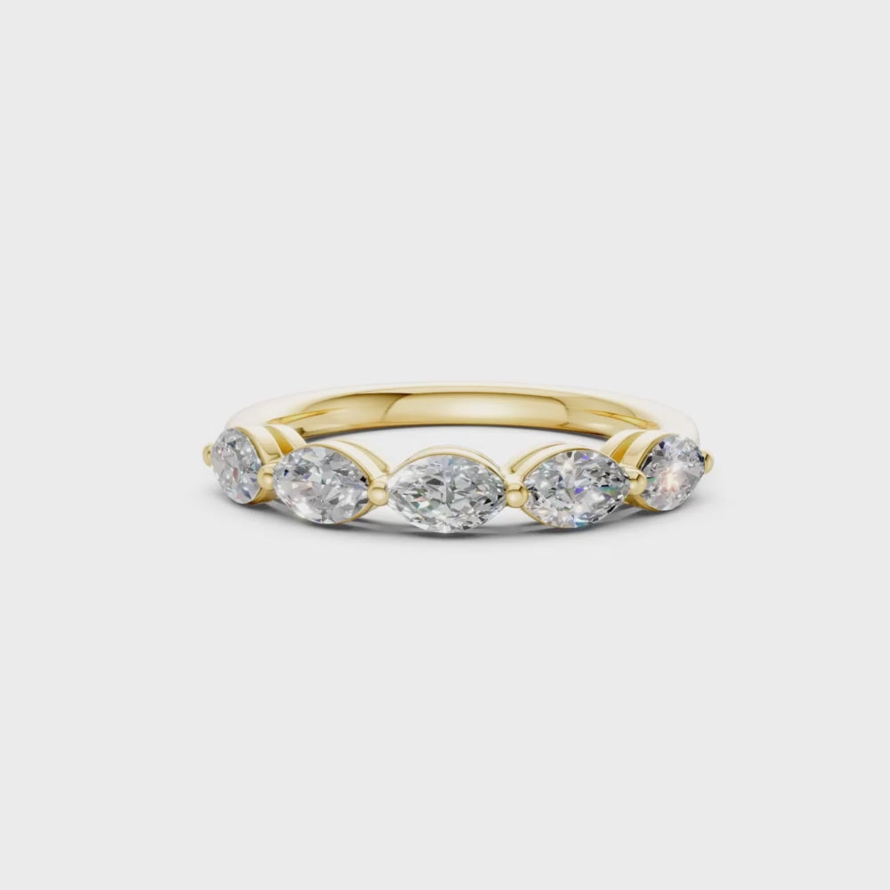 marquise five-stone diamond band in yellow gold
