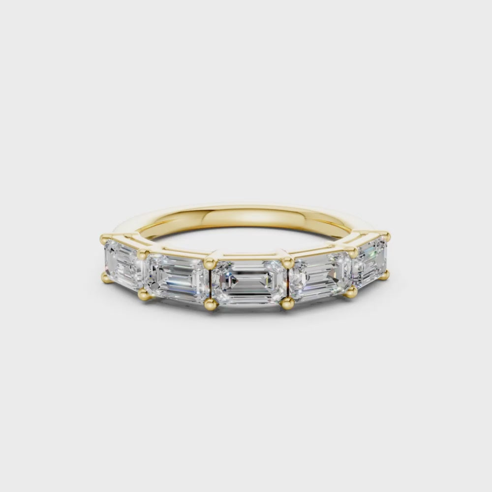 emerald cut five-stone lab diamond band in yellow gold
