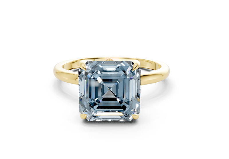 Skye Blue Diamond Solitaire Asscher Cut 1.8mm Engagement Ring
