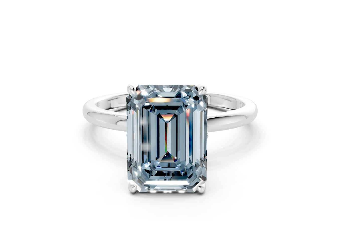 Skye Blue Diamond Solitaire Emerald Cut 1.8mm Engagement Ring