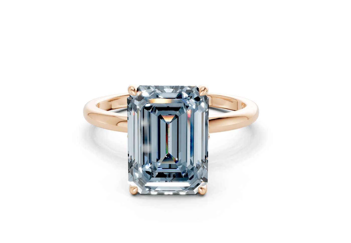 Skye Blue Diamond Solitaire Emerald Cut 1.8mm Engagement Ring