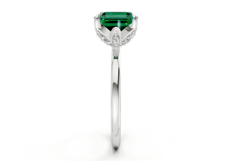 Skye Emerald Gemstone Solitaire Asscher Cut 1.8mm Engagement Ring - Ring Premier