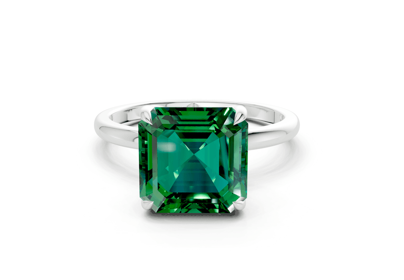 Skye Emerald Gemstone Solitaire Asscher Cut 1.8mm Engagement Ring - Ring Premier