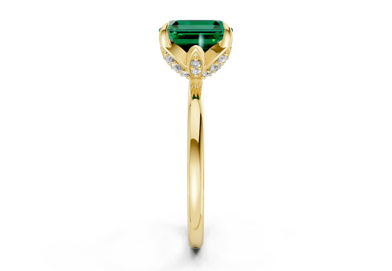 Skye Emerald Gemstone Solitaire Asscher Cut 1.8mm Engagement Ring - Ring Premier