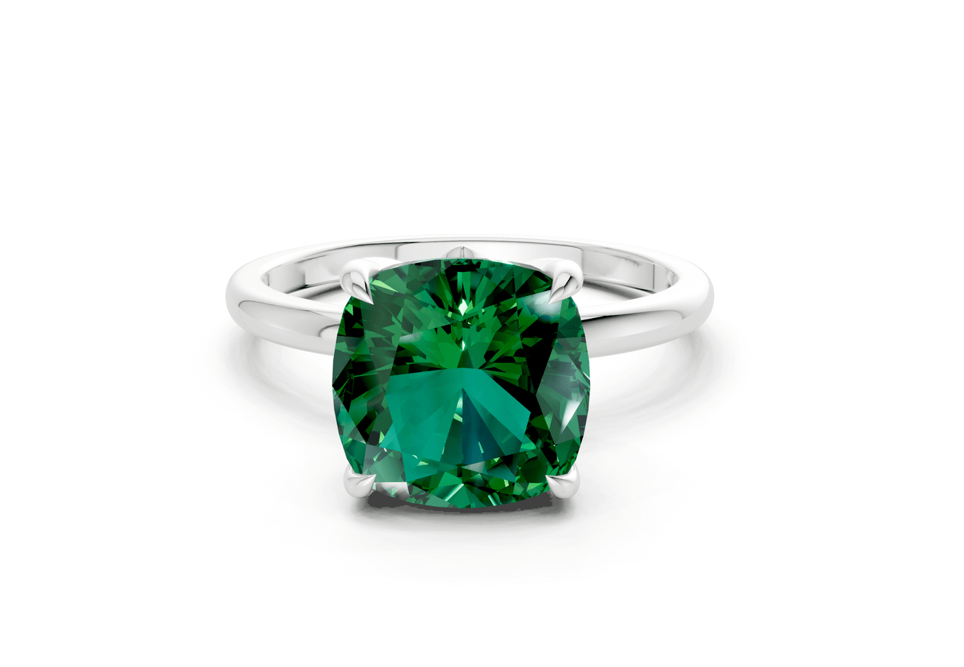 Skye Emerald Gemstone Solitaire Cushion Squareuare Cut 1.8mm Engagement Ring
