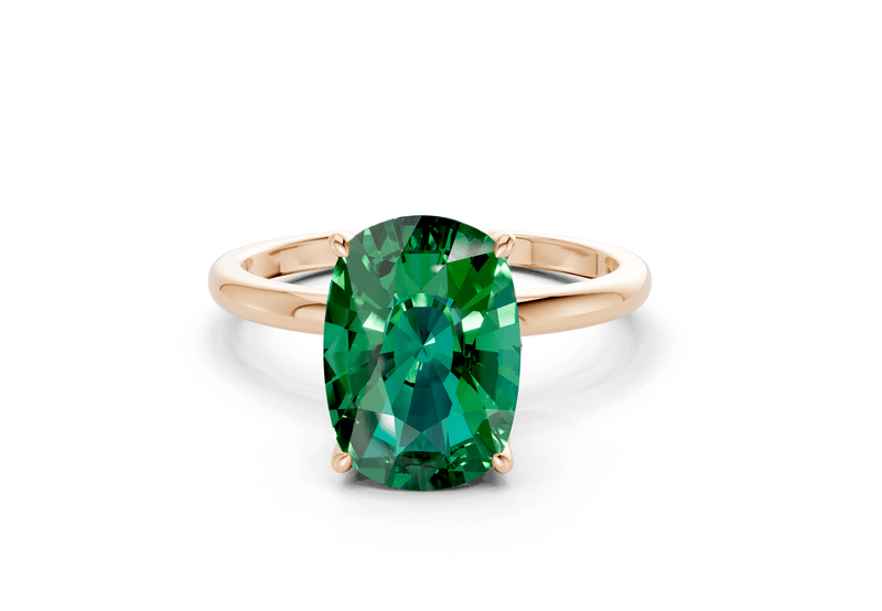 Skye Emerald Gemstone Solitaire Elongated Cushion Cut 1.8mm Engagement Ring - Ring Premier