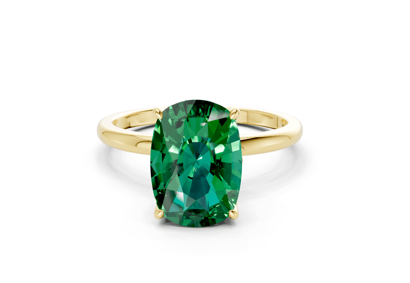 Skye Emerald Gemstone Solitaire Elongated Cushion Cut 1.8mm Engagement Ring