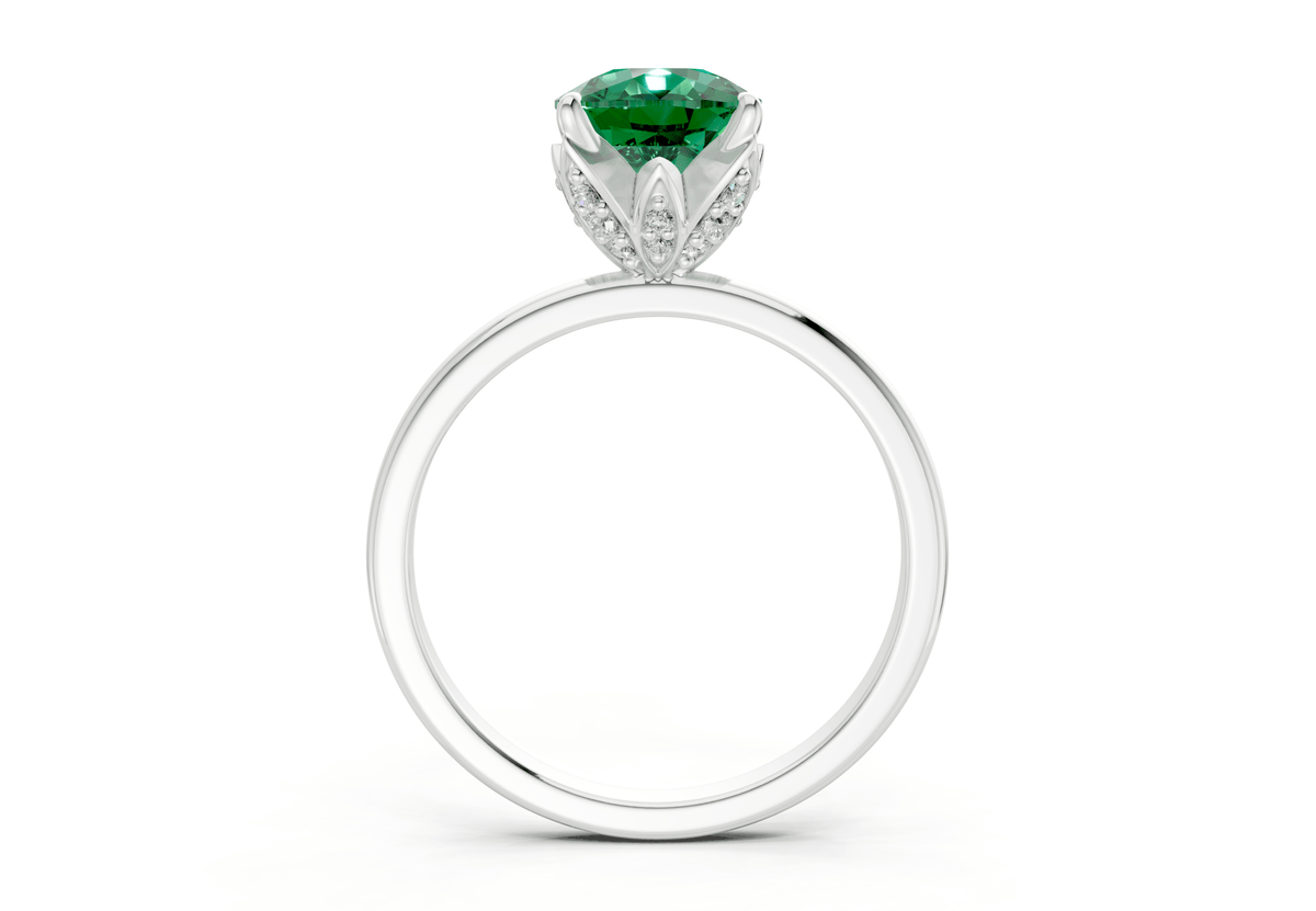 Skye Emerald Gemstone Solitaire Elongated Cushion Cut 1.8mm Engagement Ring
