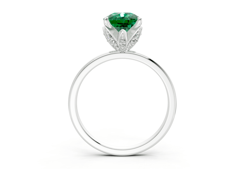 Skye Emerald Gemstone Solitaire Elongated Cushion Cut 1.8mm Engagement Ring - Ring Premier