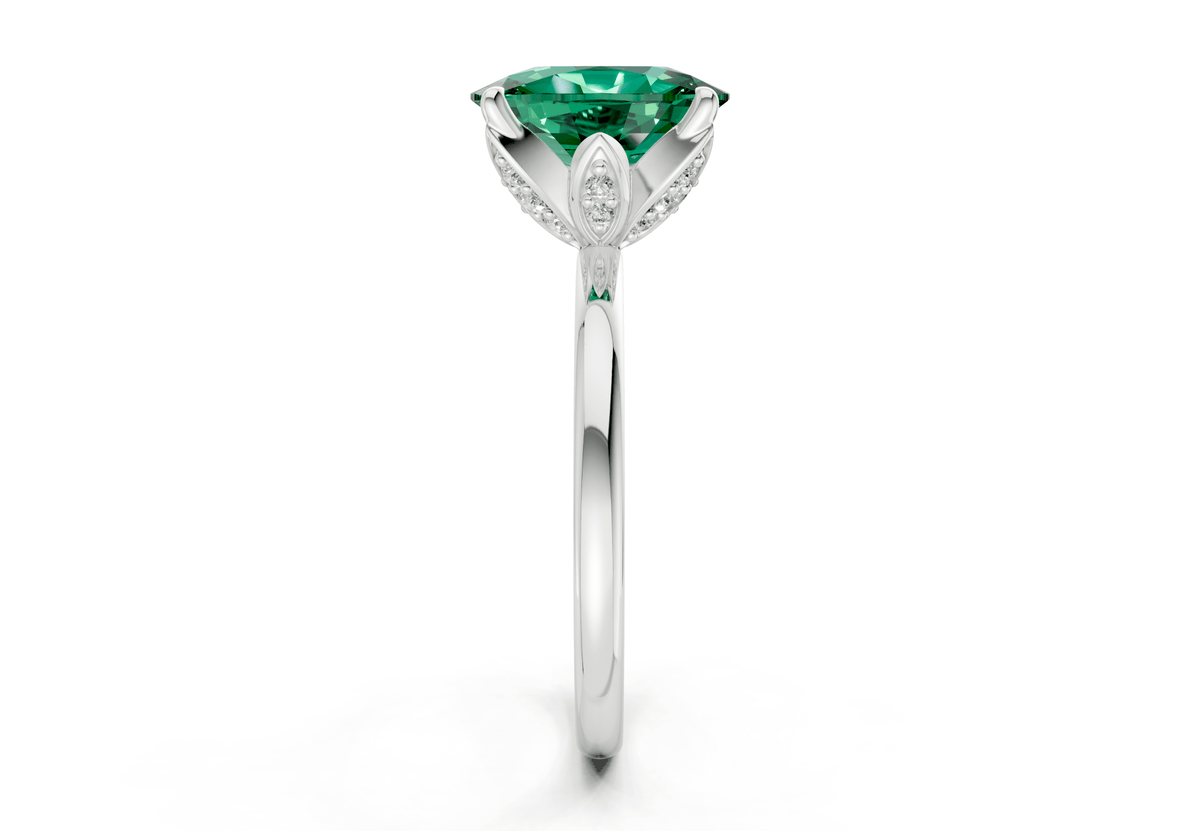 Skye Emerald Gemstone Solitaire Elongated Cushion Cut 1.8mm Engagement Ring