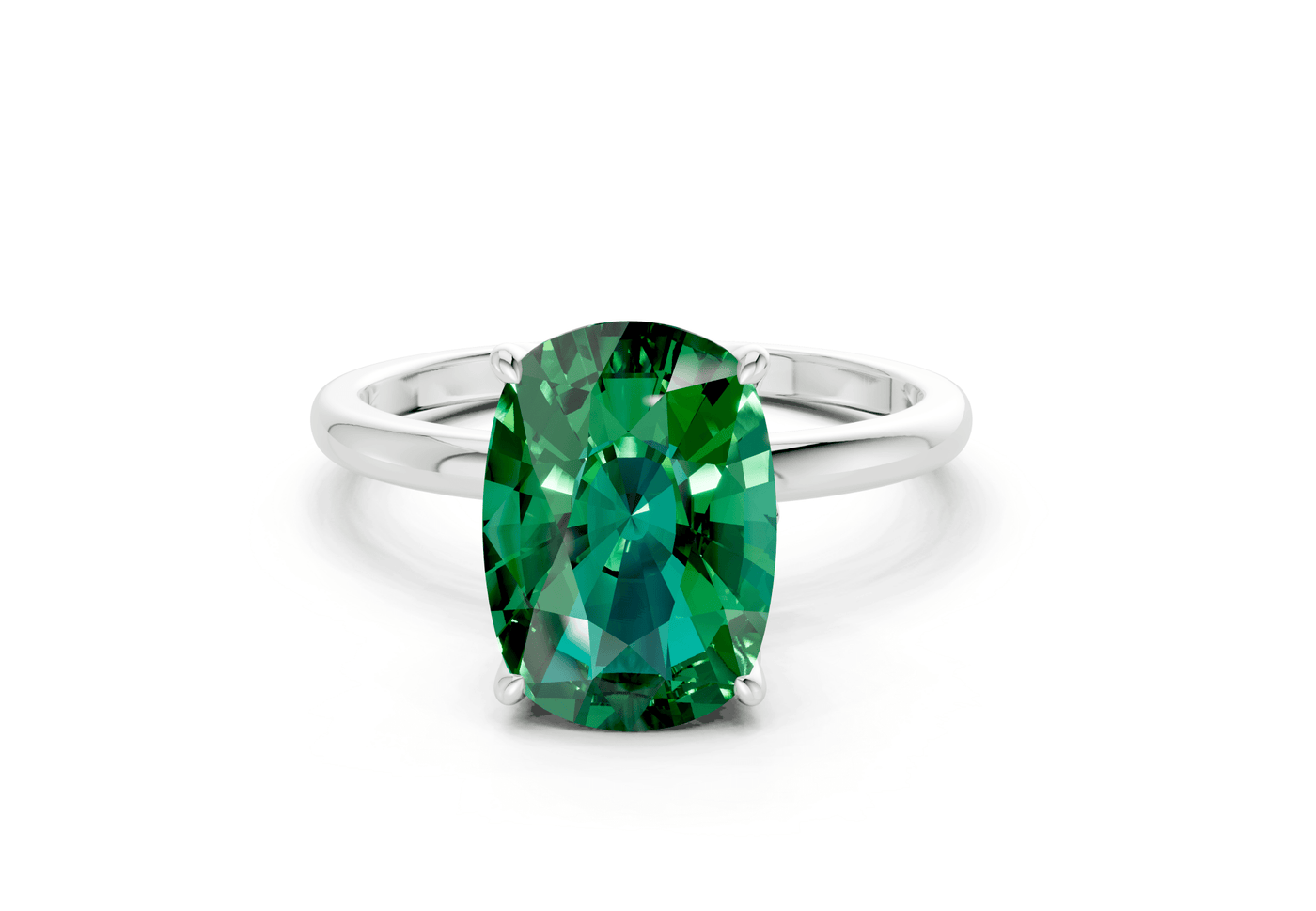 Skye Emerald Gemstone Solitaire Elongated Cushion Cut 1.8mm Engagement Ring