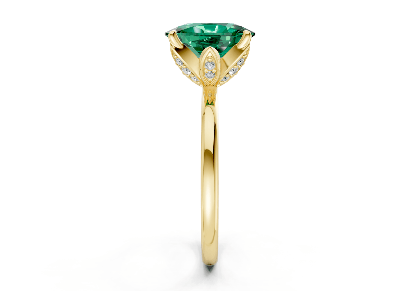 Skye Emerald Gemstone Solitaire Elongated Cushion Cut 1.8mm Engagement Ring