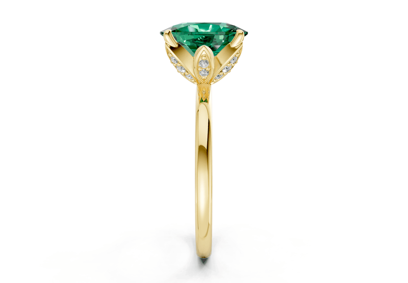 Skye Emerald Gemstone Solitaire Elongated Cushion Cut 1.8mm Engagement Ring - Ring Premier