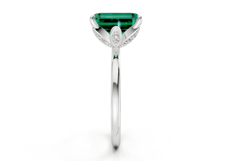Skye Emerald Gemstone Solitaire Emerald Cut 1.8mm Engagement Ring - Ring Premier