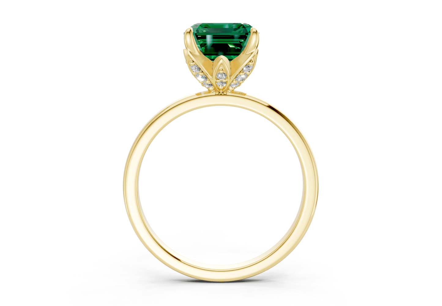 Skye Emerald Gemstone Solitaire Emerald Cut 1.8mm Engagement Ring - Ring Premier