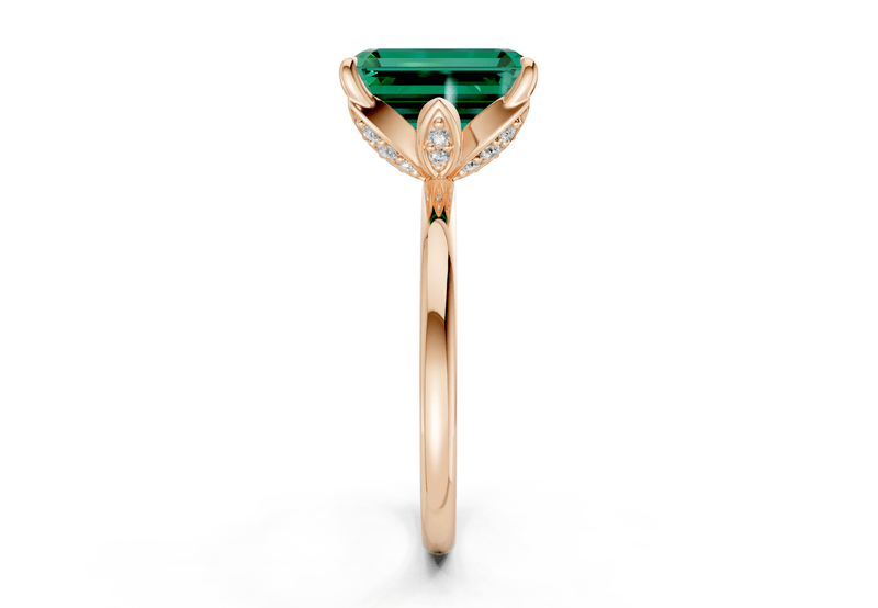 Skye Emerald Gemstone Solitaire Emerald Cut 1.8mm Engagement Ring - Ring Premier