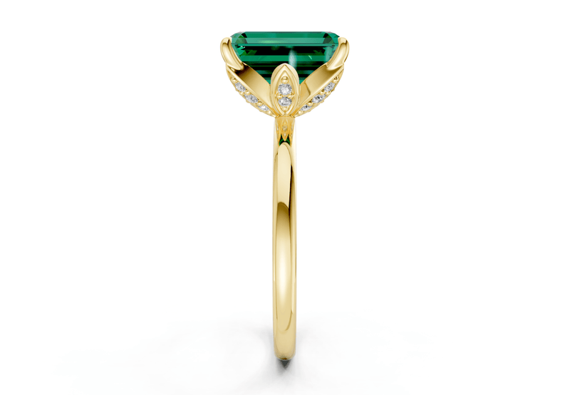 Skye Emerald Gemstone Solitaire Emerald Cut 1.8mm Engagement Ring - Ring Premier