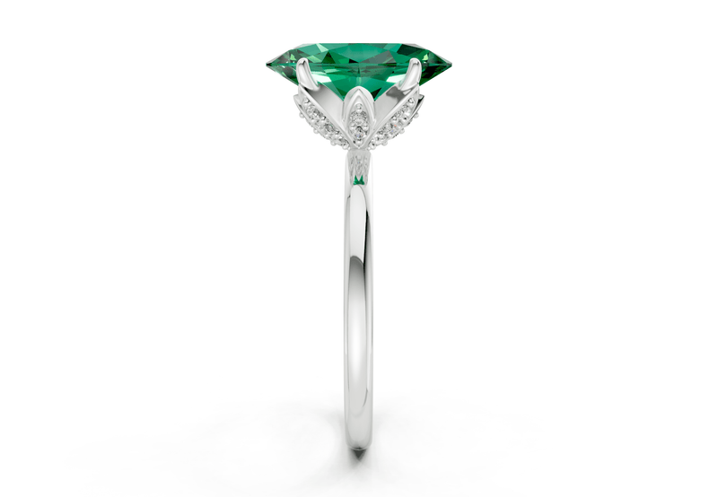 Skye Emerald Gemstone Solitaire Oval Cut 1.8mm Engagement Ring - Ring Premier