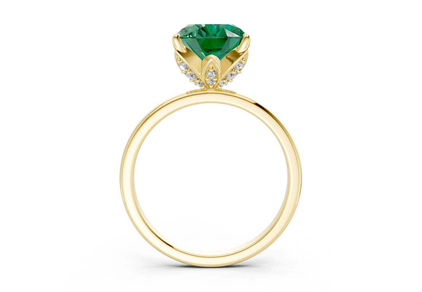 Skye Emerald Gemstone Solitaire Oval Cut 1.8mm Engagement Ring - Ring Premier