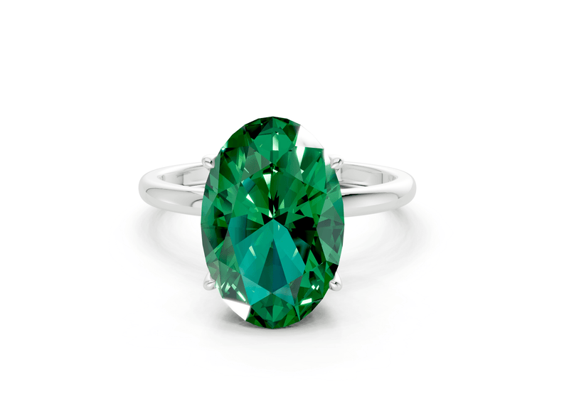 Skye Emerald Gemstone Solitaire Oval Cut 1.8mm Engagement Ring - Ring Premier