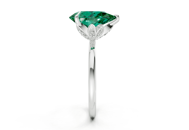Skye Emerald Gemstone Solitaire Pear Cut 1.8mm Engagement Ring - Ring Premier