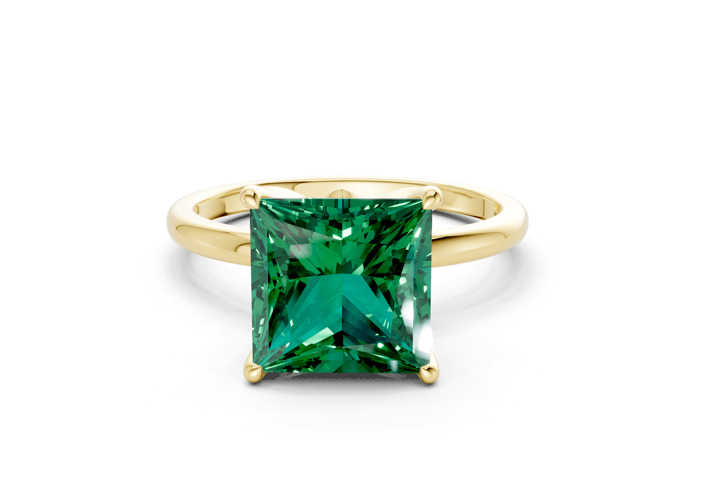 Skye Emerald Gemstone Solitaire Princess Cut 1.8mm Engagement Ring - Ring Premier
