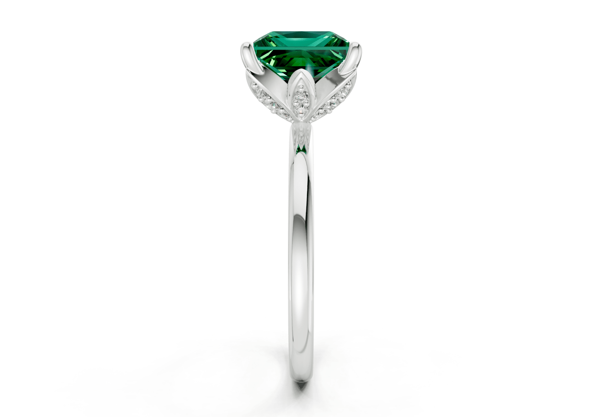 Skye Emerald Gemstone Solitaire Princess Cut 1.8mm Engagement Ring