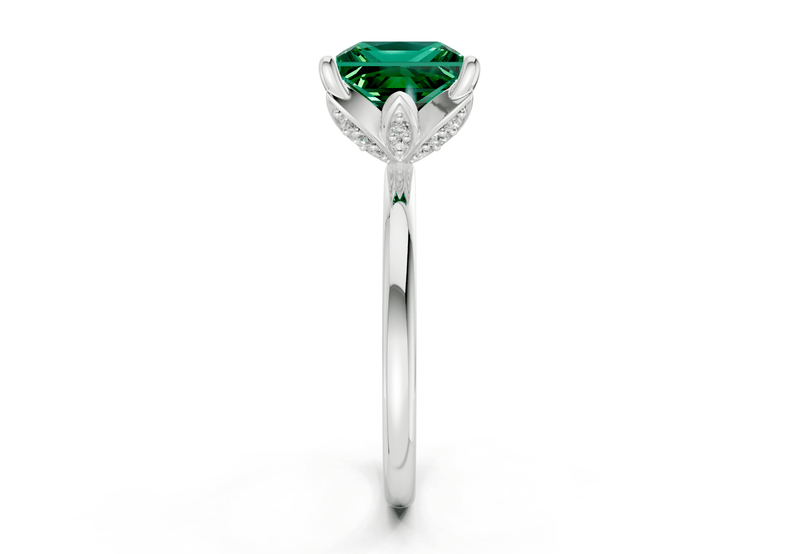 Skye Emerald Gemstone Solitaire Princess Cut 1.8mm Engagement Ring - Ring Premier