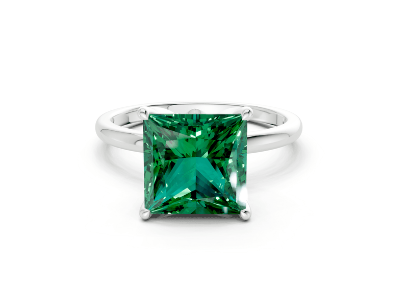 Skye Emerald Gemstone Solitaire Princess Cut 1.8mm Engagement Ring - Ring Premier