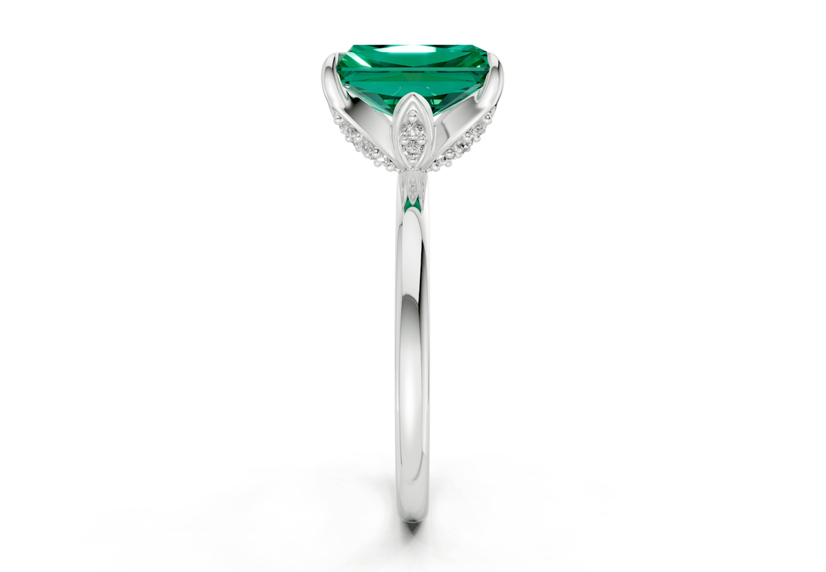 Skye Emerald Gemstone Solitaire Radiant Cut 1.8mm Engagement Ring