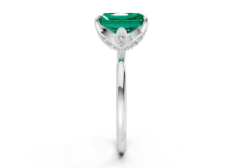 Skye Emerald Gemstone Solitaire Radiant Cut 1.8mm Engagement Ring - Ring Premier
