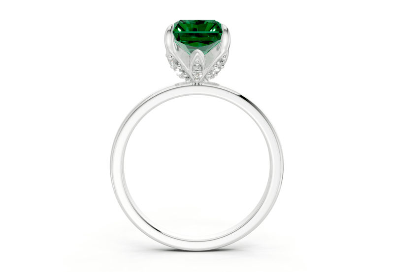 Skye Emerald Gemstone Solitaire Radiant Cut 1.8mm Engagement Ring - Ring Premier