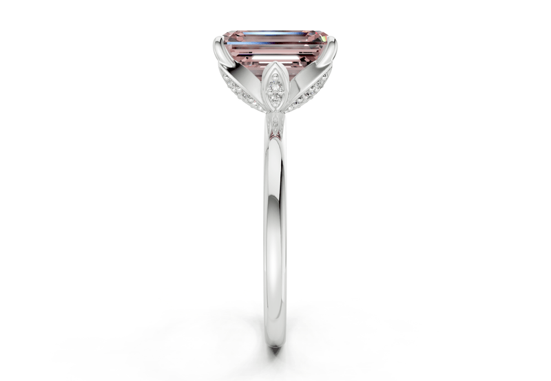 Skye Pink Diamond Solitaire Emerald Cut 1.8mm Engagement Ring - Ring Premier