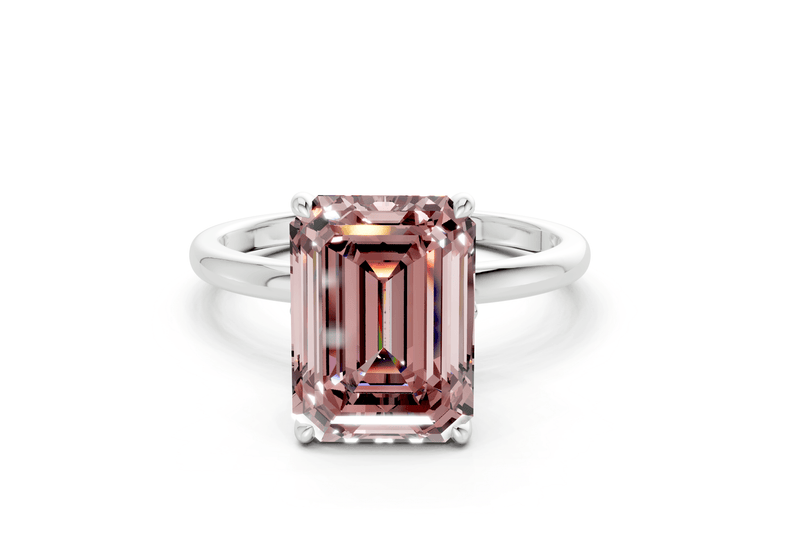 Skye Pink Diamond Solitaire Emerald Cut 1.8mm Engagement Ring - Ring Premier