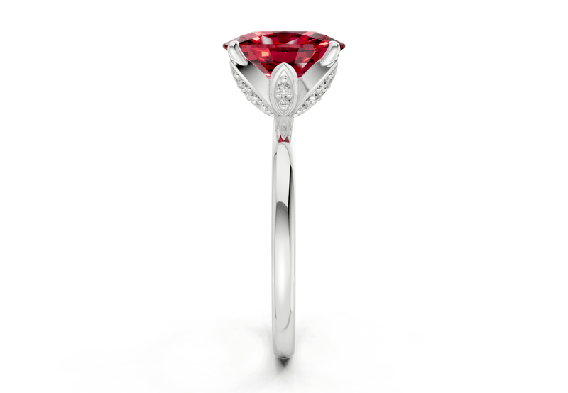 Skye Ruby Gemstone Solitaire Elongated Cushion Cut 1.8mm Engagement Ring - Ring Premier