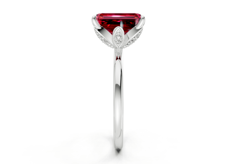Skye Ruby Gemstone Solitaire Emerald Cut 1.8mm Engagement Ring - Ring Premier