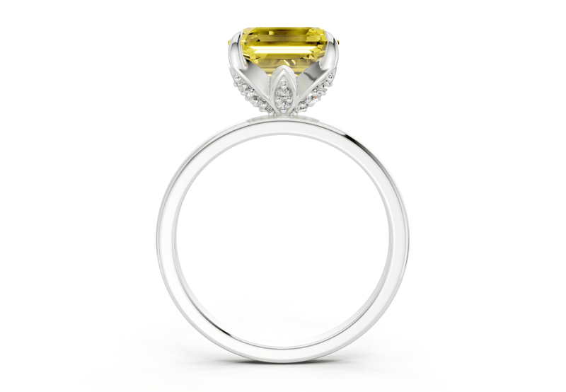 Skye Yellow Diamond Solitaire Asscher Cut 1.8mm Engagement Ring - Ring Premier