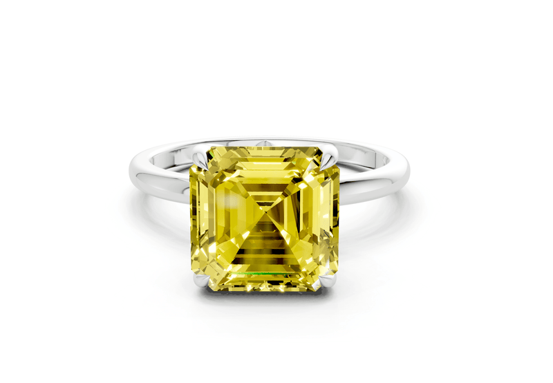 Skye Yellow Diamond Solitaire Asscher Cut 1.8mm Engagement Ring - Ring Premier