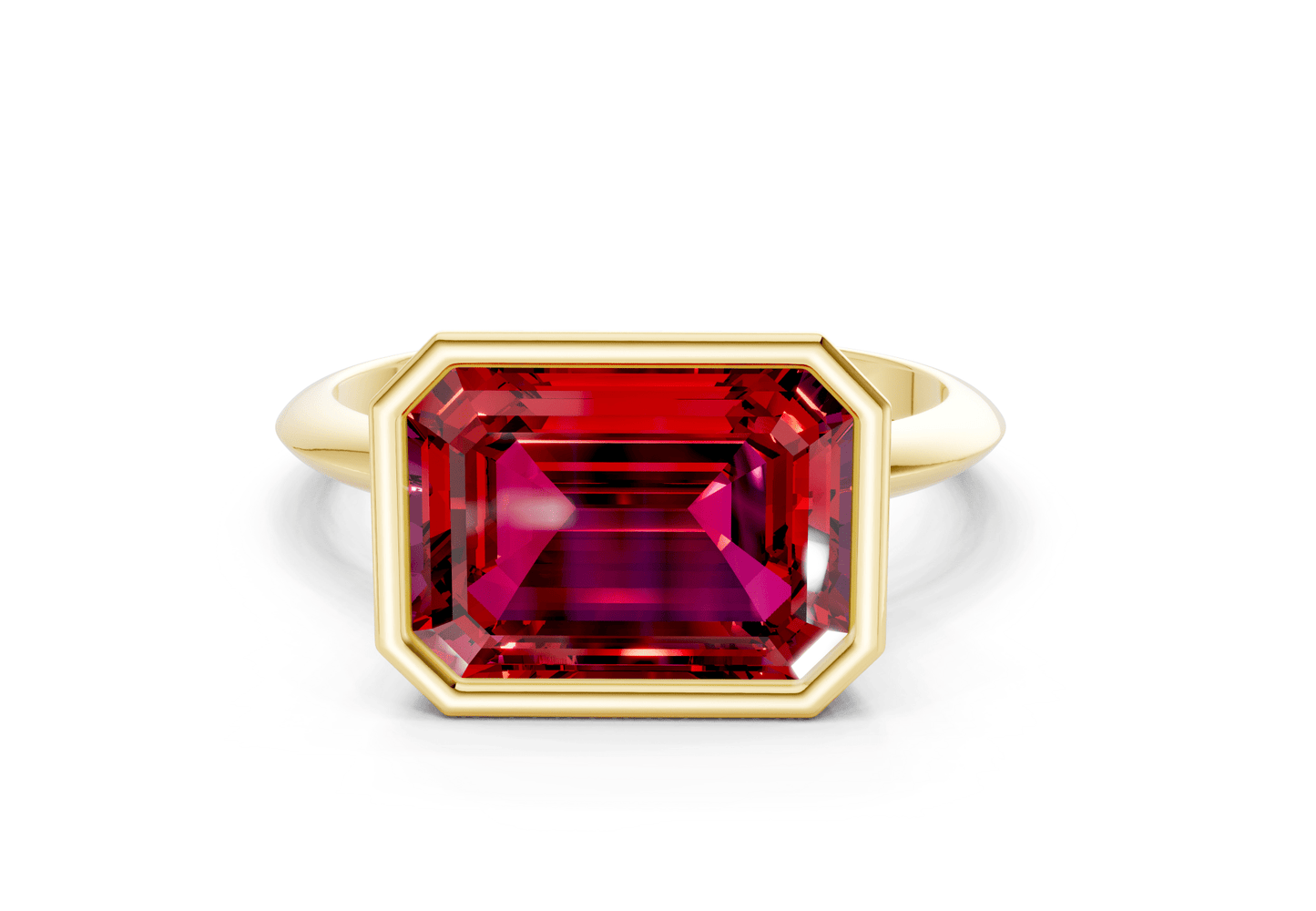 Soho Ruby Gemstone Solitaire Emerald Cut 2.3mm Engagement Ring - Ring Premier