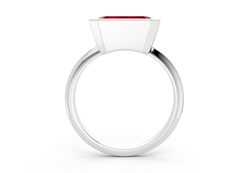 Soho Ruby Gemstone Solitaire Emerald Cut 2mm Engagement Ring - Ring Premier