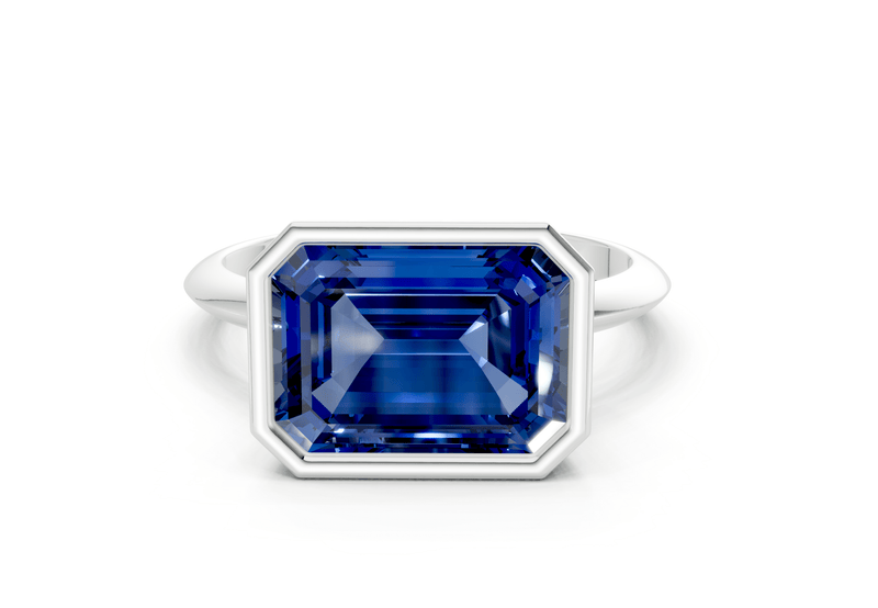 Soho Sapphire Gemstone Solitaire Emerald Cut 2mm Engagement Ring - Ring Premier