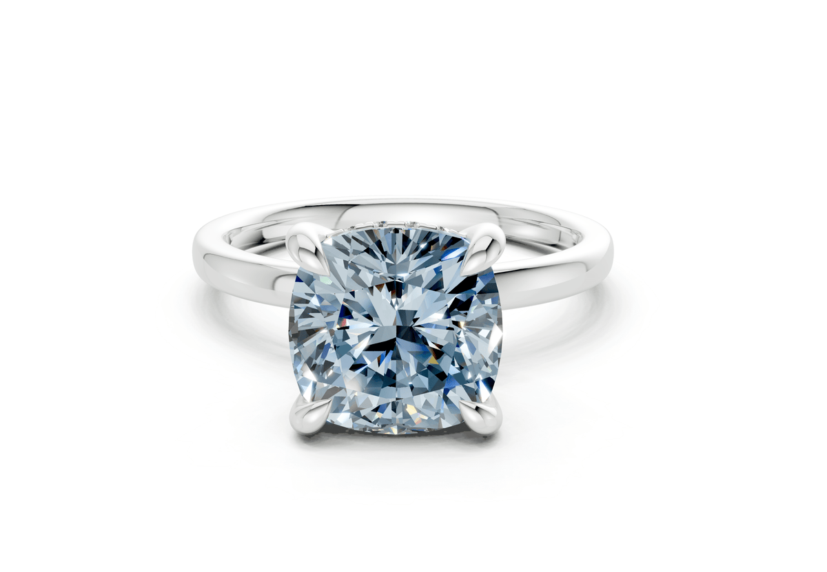 Solstice Blue Diamond Solitaire Cushion Squareuare Cut 2mm Engagement Ring