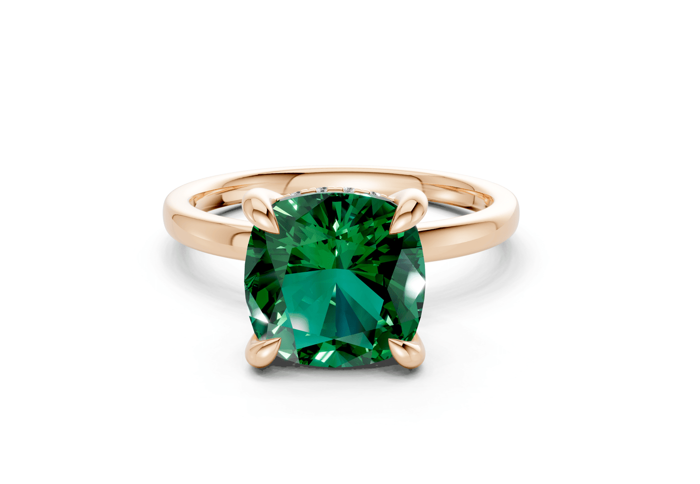 Solstice Emerald Gemstone Solitaire Cushion Squareuare Cut 1.8mm Engagement Ring