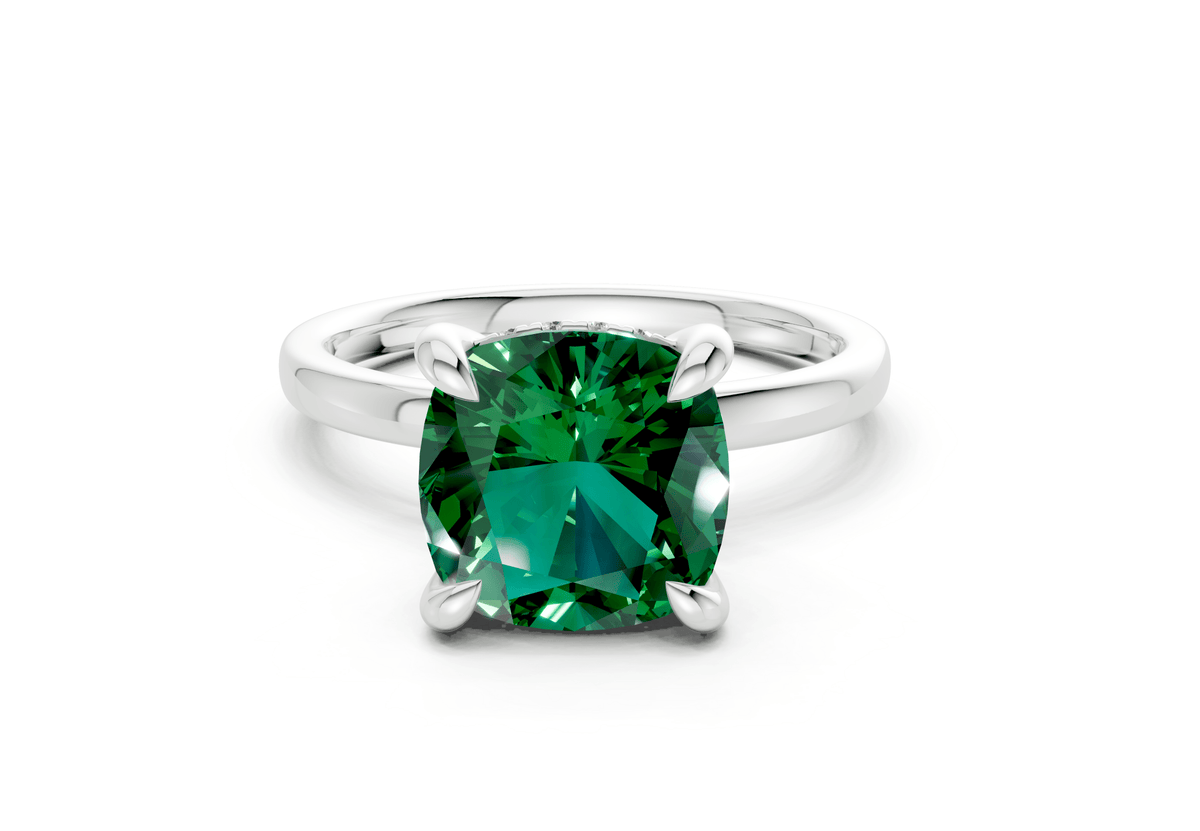 Solstice Emerald Gemstone Solitaire Cushion Squareuare Cut 2.3mm Engagement Ring