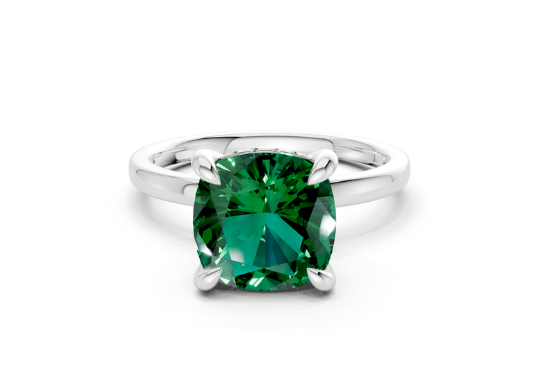Solstice Emerald Gemstone Solitaire Cushion Squareuare Cut 2.3mm Engagement Ring - Ring Premier